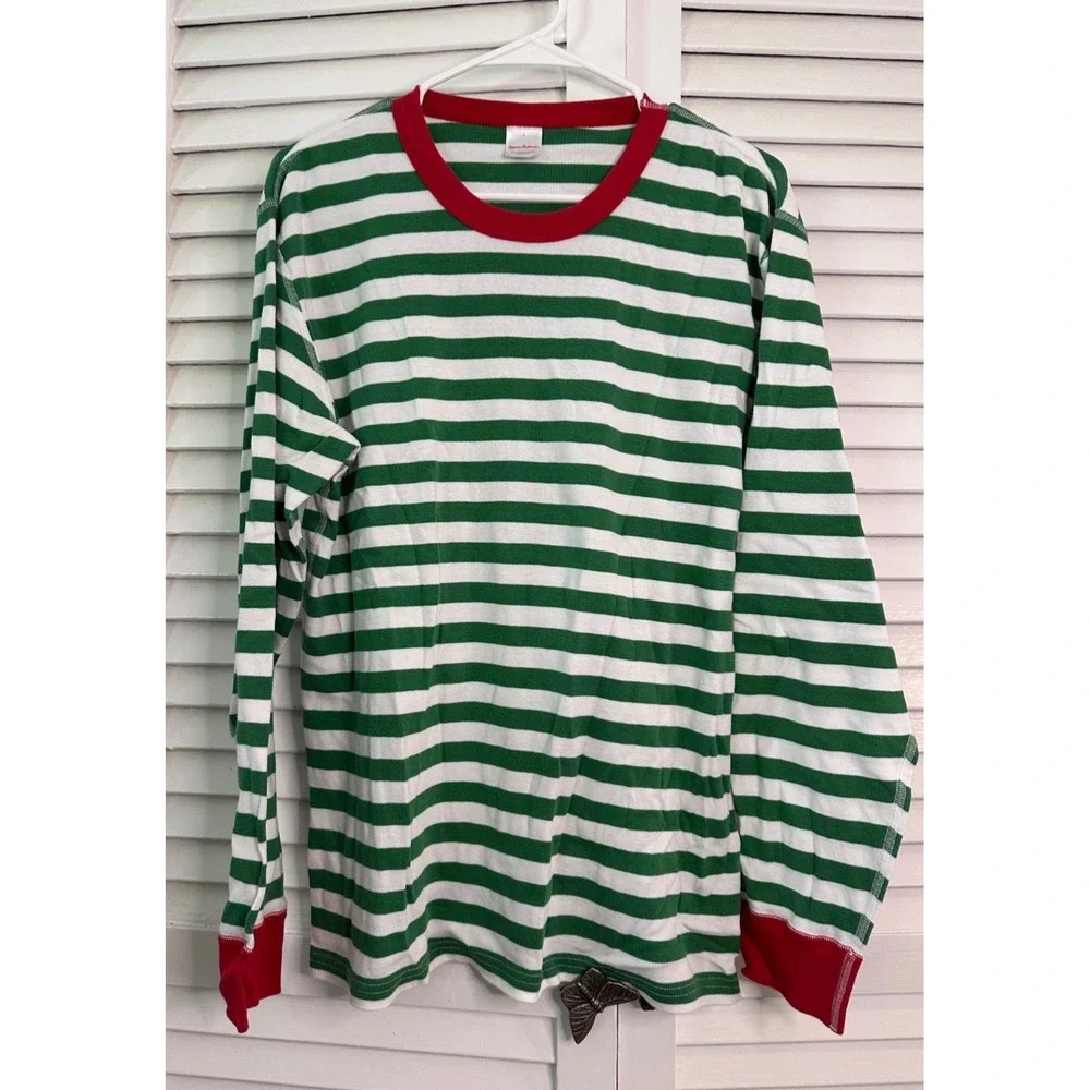 Hanna Andersson Adult Size L Green & White Striped Organic Cotton Pajama Set